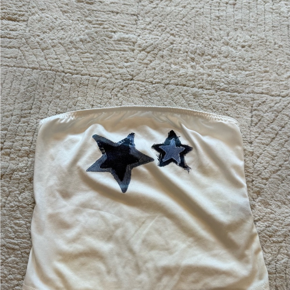 SHEIN White Tube Top with Black Star Pattern